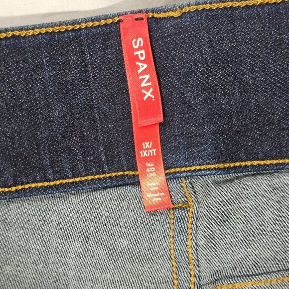 Spanx Wide Leg Pull On Women Jeans Size 1X Tall Blue Distressed Cotton - Picture 4 of 15